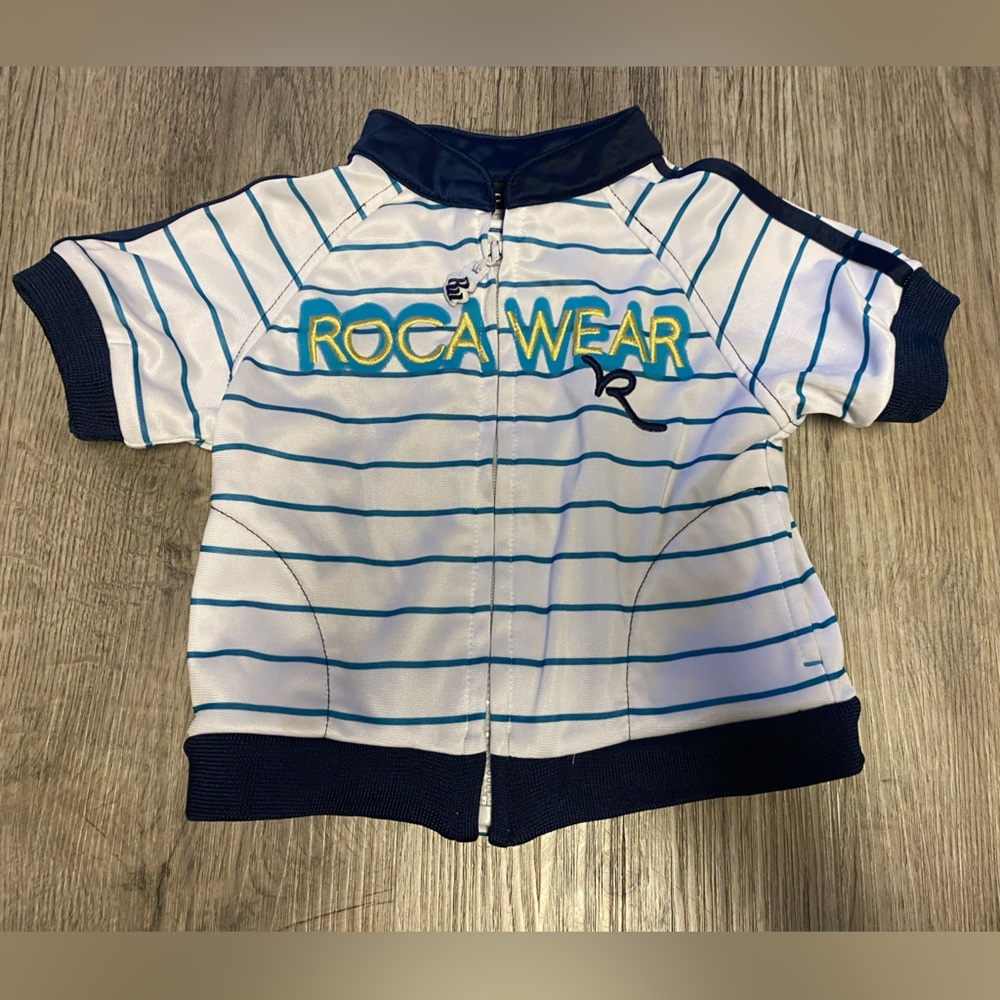 VINTAGE Rocawear Size 0-6 Month Blue White Zip Up Jacket Y2K